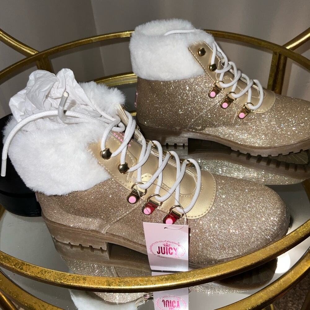Juicy Couture Castro Valley Gold Glitter Hiker Boot NWT Girls 4 Coquette Y2K